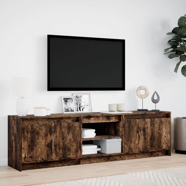 vidaXL Meuble TV avec LED ch&ecirc;ne fum&eacute; 180x34x50 cm bois d'ing&eacute;nierie