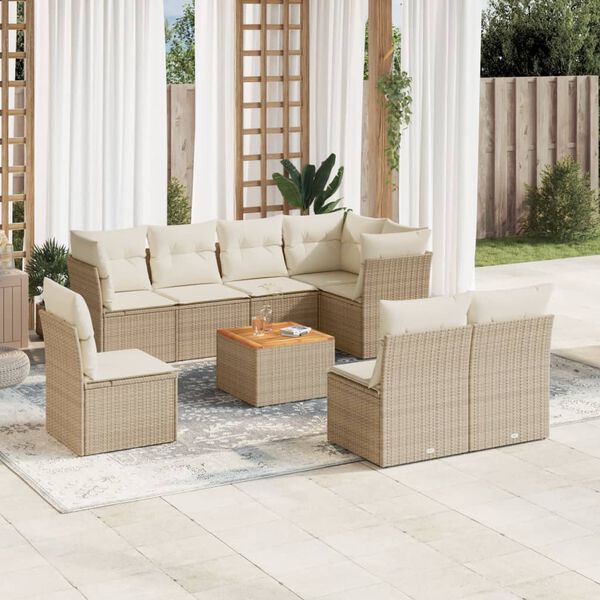 vidaXL Salon de jardin avec coussins 9 pcs beige r&eacute;sine tress&eacute;e
