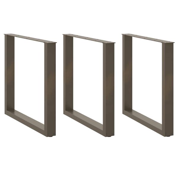 vidaXL Pieds de table &agrave; manger en U, 3 pi&egrave;ces, acier naturel, 90 x (72-73) cm