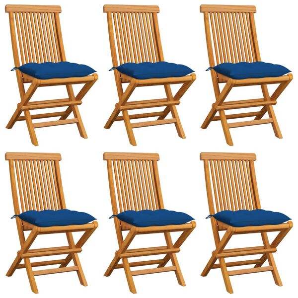 vidaXL Chaises de jardin et coussins bleu lot de 6 Bois de teck massif