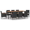 vidaXL Ensemble &agrave; manger jardin 9pcs et coussins noir r&eacute;sine tress&eacute;e