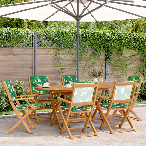 vidaXL Ensemble à manger de jardin 7 pcs motif de feuilles tissu bois