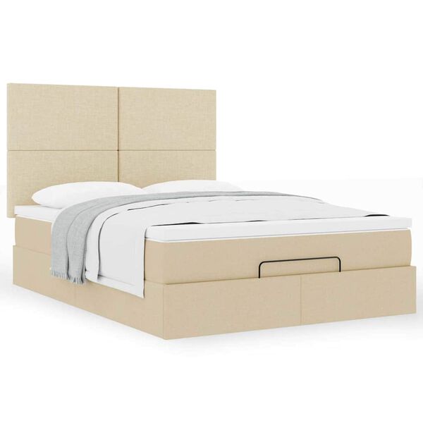 VidaXL Cadre de lit ottoman avec matelas cr&egrave;me 140x200 cm tissu