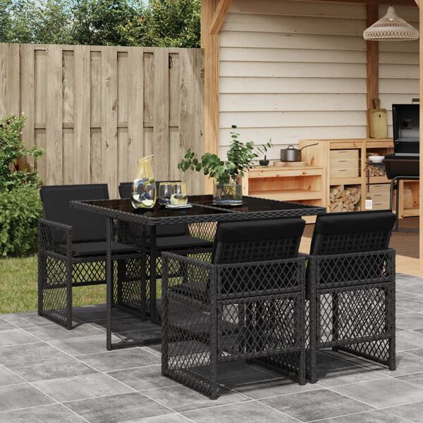vidaXL Ensemble &agrave; manger de jardin coussins 5pcs noir r&eacute;sine tress&eacute;e