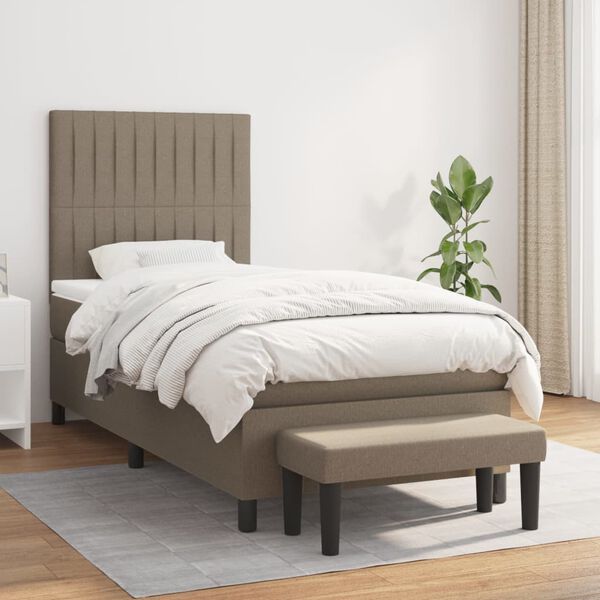 vidaXL Sommier &agrave; lattes de lit avec matelas Taupe 90x200 cm Tissu