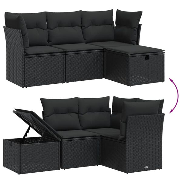 vidaXL Salon de jardin 4 pcs avec coussins noir r&eacute;sine tress&eacute;e