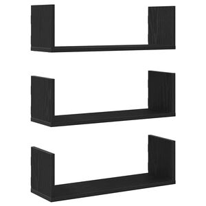 vidaXL &Eacute;tag&egrave;res murales 3 pcs Ch&ecirc;ne noir 58x18x18 cm Bois d'ing&eacute;nierie