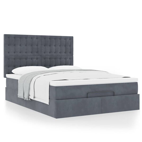 vidaXL Cadre de lit ottoman avec matelas gris fonc&eacute; 140x190 cm velours