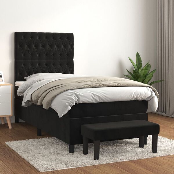 vidaXL Sommier &agrave; lattes de lit avec matelas Noir 90x190 cm Velours