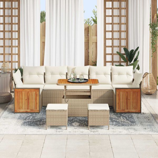 vidaXL Ensemble de canap&eacute; de jardin avec coussin 10 pcs Beige et cr&egrave;me