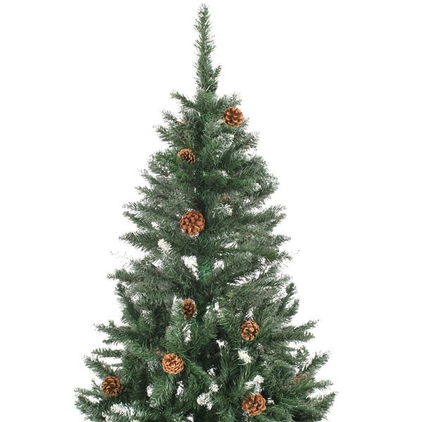 vidaXL Sapin de No&euml;l artificiel pr&eacute;-&eacute;clair&eacute; et pommes de pin 210 cm