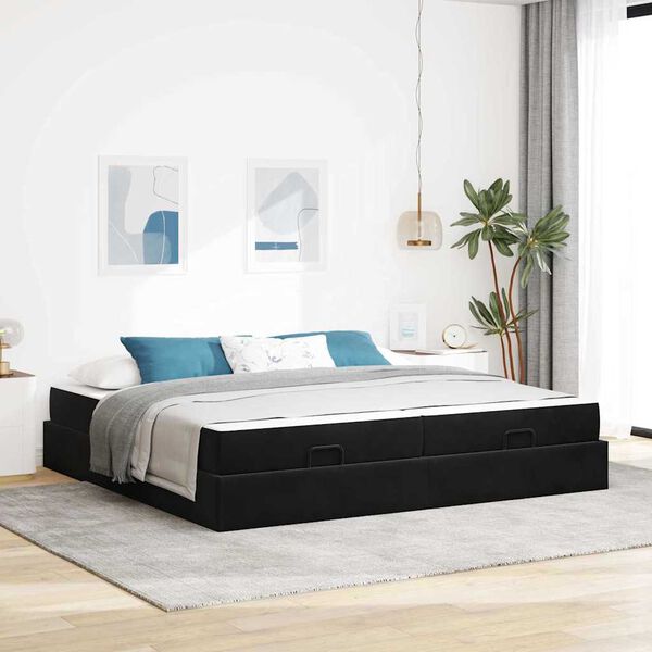 vidaXL Cadre de lit avec matelas avec matelas 2 pcs Noir Velours