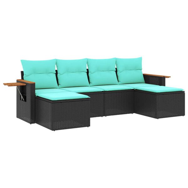 vidaXL Salon de jardin 6 pcs avec coussins noir r&eacute;sine tress&eacute;e