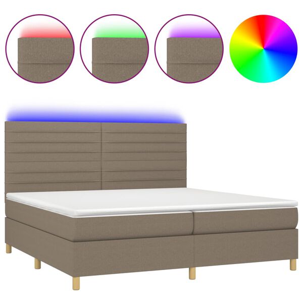 vidaXL Sommier &agrave; lattes de lit et matelas et LED Taupe 200x200cm Tissu