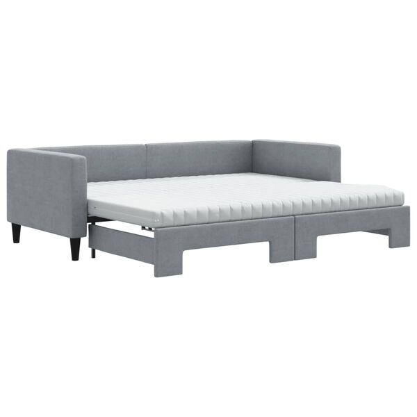 vidaXL Lit de jour avec gigogne et matelas gris clair 90x190 cm tissu