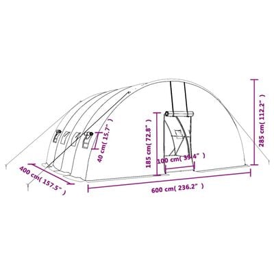 vidaXL Serre avec cadre en acier vert 24 m² 6x4x2,85 m