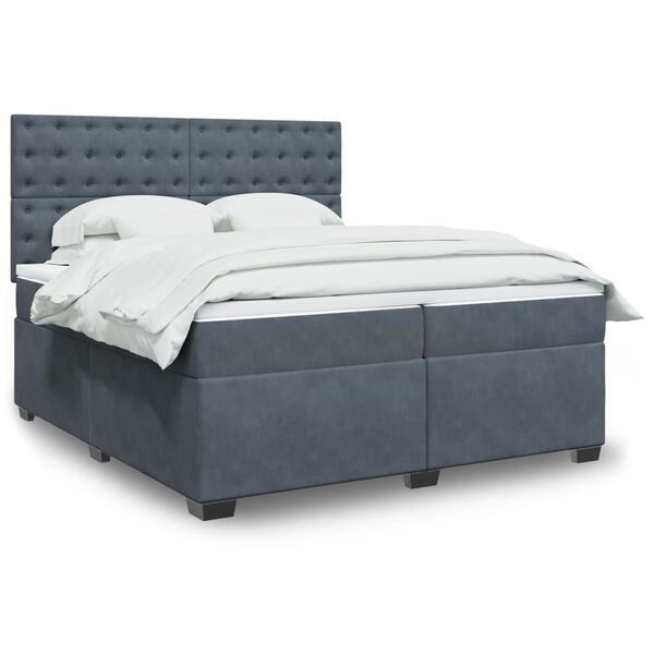vidaXL Sommier &agrave; lattes de lit et matelas Gris fonc&eacute; 200x200cm Velours