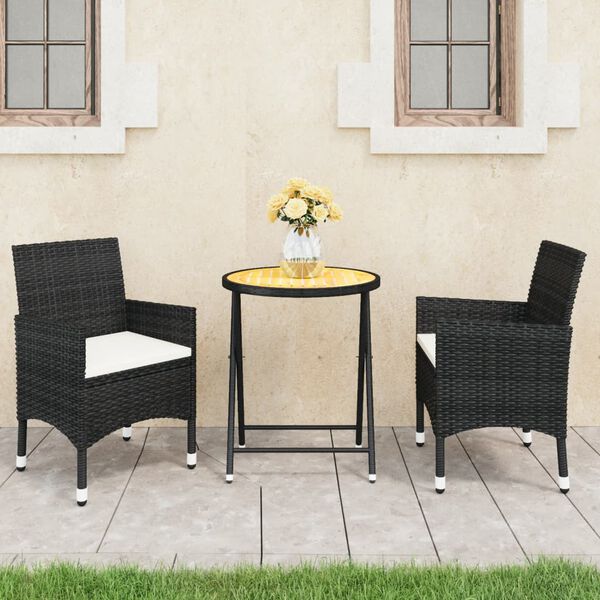vidaXL Ensemble de bistro de jardin 3 pcs rotin et bois d&rsquo;acacia noir