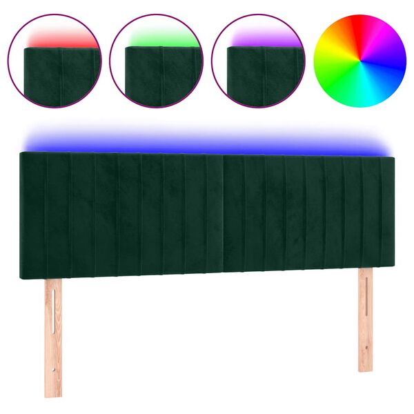 vidaXL T&ecirc;te de lit &agrave; LED Vert fonc&eacute; 144x5x78/88 cm Velours