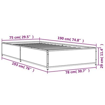 vidaXL Cadre de lit chêne sonoma 75x190 cm bois d'ingénierie et métal