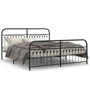 vidaXL Cadre de lit m&eacute;tal sans matelas avec pied de lit noir 183x203cm