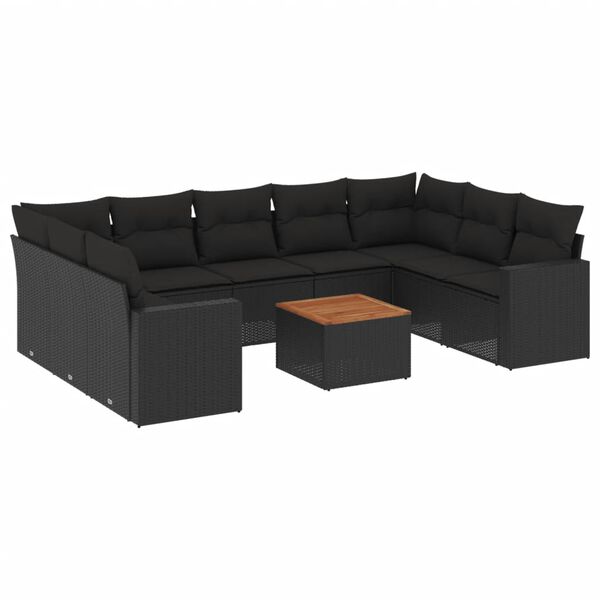 vidaXL Salon de jardin 10 pcs avec coussins noir r&eacute;sine tress&eacute;e