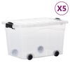 vidaXL Bo&icirc;tes de rangement et roues et couvercles 5pcs Transparent 40L
