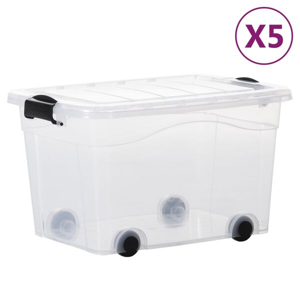 vidaXL Bo&icirc;tes de rangement et roues et couvercles 5pcs Transparent 40L