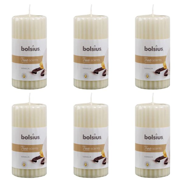 Bolsius Bougies parfum&eacute;es pilier c&ocirc;tel&eacute; 6 pcs 120x58 mm Vanille
