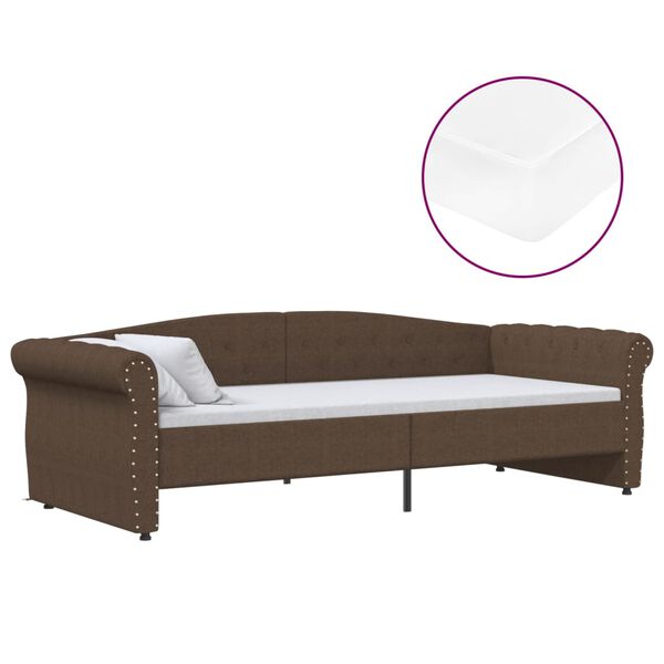 vidaXL Lit avec matelas et USB Marron Tissu 90x200 cm