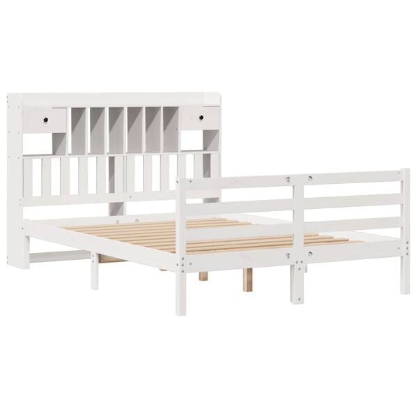 vidaXL Lit biblioth&egrave;que sans matelas blanc 140x190 cm bois pin massif