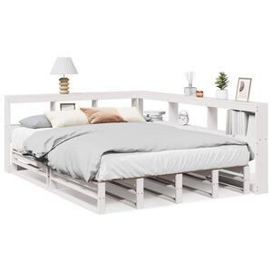 vidaXL Lit biblioth&egrave;que sans matelas blanc 140x200 cm bois pin massif