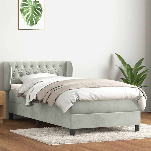 vidaXL Sommier à lattes de lit et matelas gris clair 90x220 cm velours