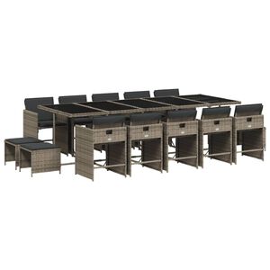 vidaXL Ensemble &agrave; manger de jardin 15 pcs coussins gris r&eacute;sine tress&eacute;e