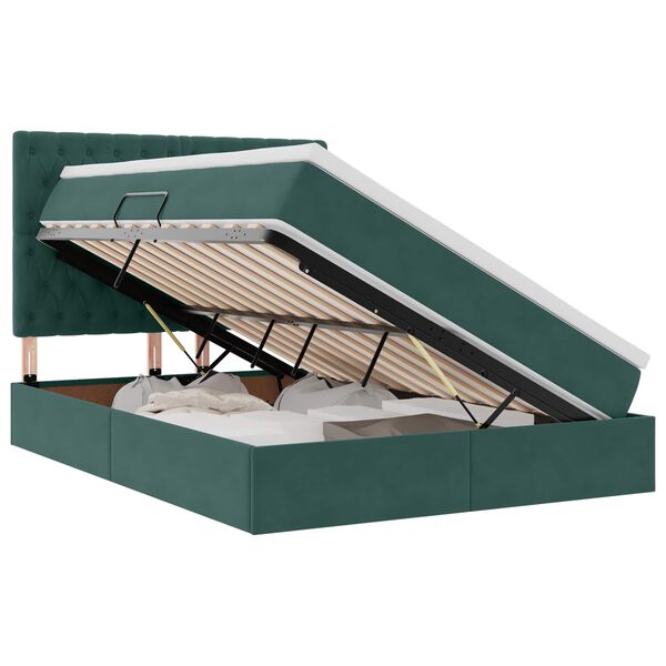 vidaXL Lit avec rangement et matelas Vert fonc&eacute; 140 x 200 cm Velours