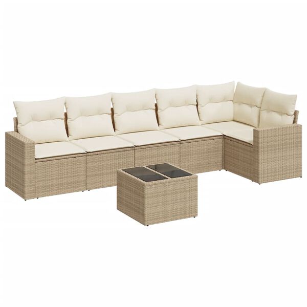 vidaXL Salon de jardin avec coussins 7 pcs beige r&eacute;sine tress&eacute;e