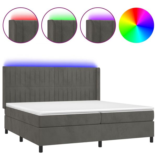 vidaXL Sommier &agrave; lattes de lit matelas et LED Gris fonc&eacute; 200x200 cm
