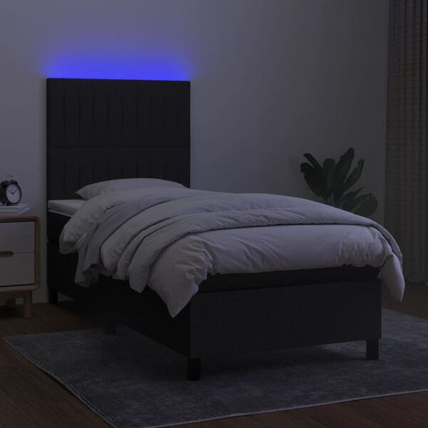 vidaXL Sommier &agrave; lattes de lit et matelas et LED Noir 100x200 cm Tissu