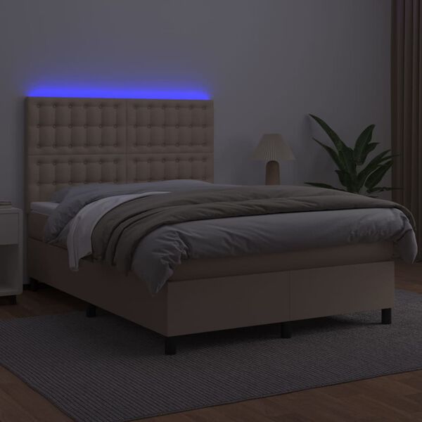 vidaXL Sommier &agrave; lattes de lit avec matelas LED Cappuccino 140x190 cm