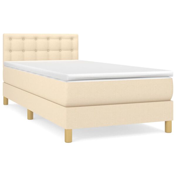 vidaXL Sommier &agrave; lattes de lit avec matelas Cr&egrave;me 90x200 cm Tissu