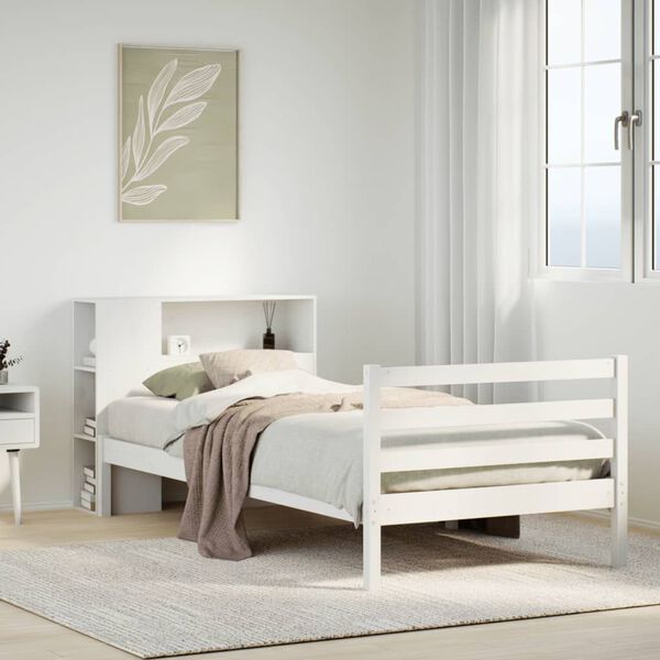 vidaXL Lit bibliothèque sans matelas blanc 75x190cm bois de pin massif