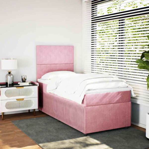 vidaXL Sommier &agrave; lattes de lit avec matelas Rose 90x190 cm Velours