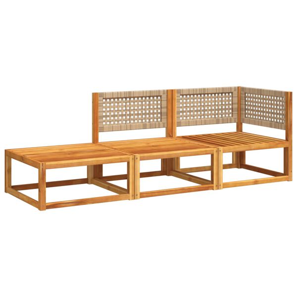 vidaXL Ensemble de canapés de jardin 3 pièces avec coussins en bois d'acacia et rotin