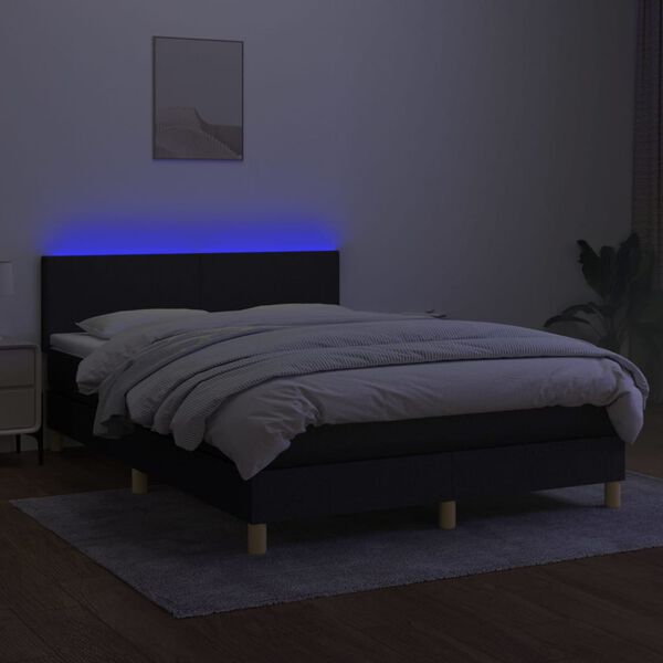 vidaXL Sommier &agrave; lattes de lit avec matelas LED Noir 140x190 cm Tissu