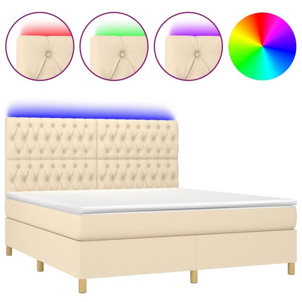 vidaXL Sommier &agrave; lattes de lit et matelas et LED Cr&egrave;me 180x200cm Tissu