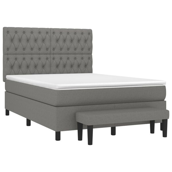 vidaXL Sommier &agrave; lattes de lit avec matelas Gris fonc&eacute; 140x190cm Tissu