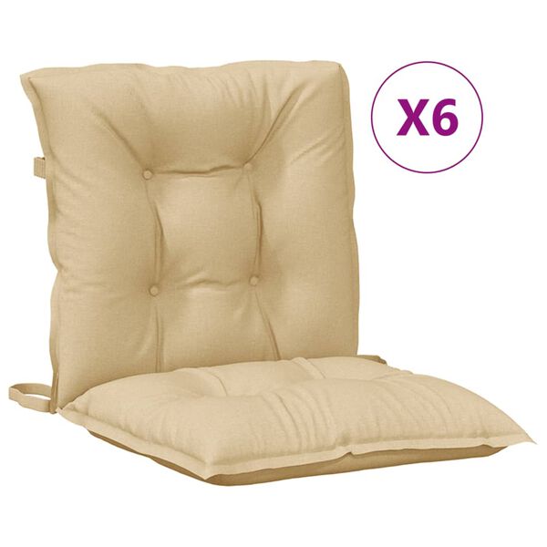 vidaXL Coussins de chaise &agrave; dossier bas lot de 6 beige m&eacute;lang&eacute; tissu