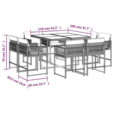 vidaXL Ensemble à manger de jardin et coussins 9 pcs beige Poly rotin