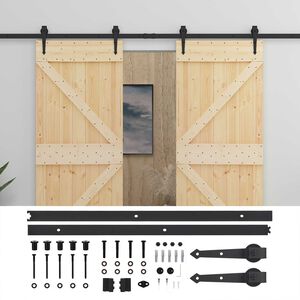 vidaXL Porte coulissante 2 pcs Naturel et noir Bois de pin massif