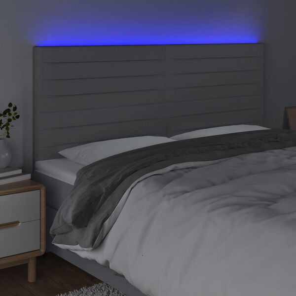 vidaXL T&ecirc;te de lit &agrave; LED Gris clair 180x5x118/128 cm Tissu